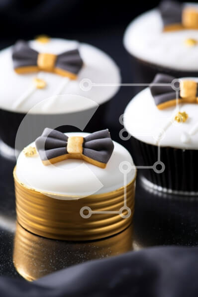 Σετ των 2 Intra Συλλεκτικό Ξύλινο Παζλ Plywood  4mm - Κομψά Μαύρα και Χρυσά Παπιγιόν Cupcakes με Κουτιά Σε Ξύλινο Κουτί - Διαστάσεις: 10x10 cm – 25 κομμάτια