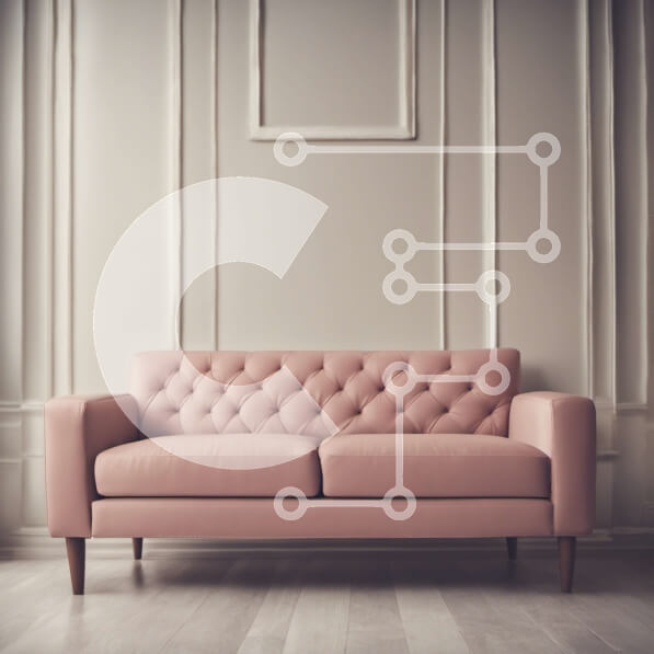 Intra Συλλεκτικό Ξύλινο Παζλ Plywood  4mm - Ροζ καναπές στο δωμάτιο με λευκούς τοίχους και δάπεδα από μασίφ ξύλο Σε Ξύλινο Κουτί - Διαστάσεις Puzzle: 10x10 cm – 25 κομμάτια