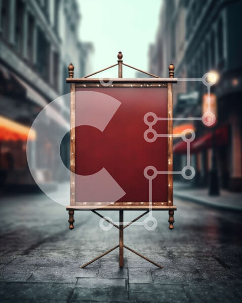 Intra Συλλεκτικό Ξύλινο Παζλ Plywood  4mm - Κενός πίνακας διαφημίσεων στη γωνία του δρόμου στην πολυσύχναστη πόλη Σε Ξύλινο Κουτί - Διαστάσεις Puzzle: 10x10 cm – 25 κομμάτια