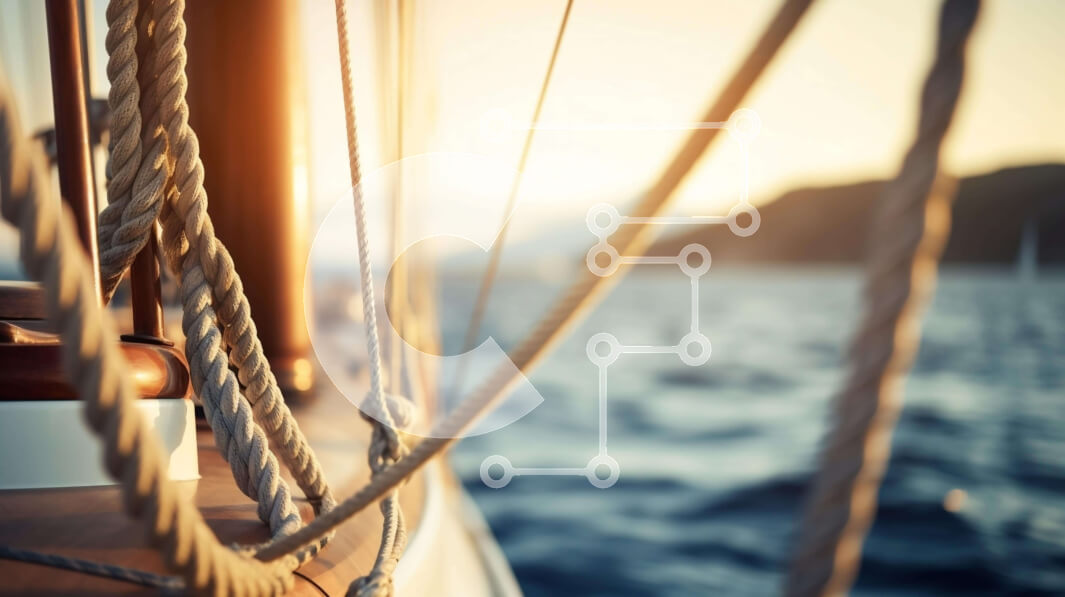 Intra Συλλεκτικό Ξύλινο Παζλ Plywood  4mm - Κοντινή όψη των σχοινιών σε ένα ιστιοφόρο με το ηλιοβασίλεμα πάνω από το νερό Σε Ξύλινο Κουτί - Διαστάσεις Puzzle: 10x10 cm – 25 κομμάτια