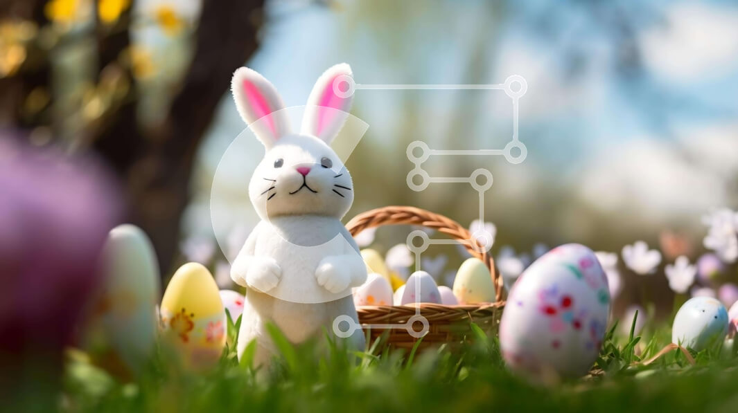 Intra Συλλεκτικό Ξύλινο Παζλ Plywood  4mm - Λευκό λαγουδάκι και Πασχαλινό καλάθι στο γρασίδι Σε Ξύλινο Κουτί - Διαστάσεις: 10x10 cm – 25 κομμάτια