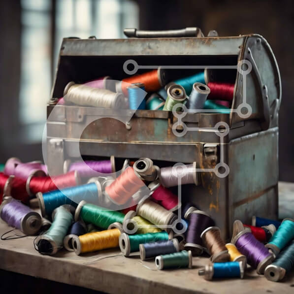 Intra Συλλεκτικό Ξύλινο Παζλ Plywood  4mm - Πολύχρωμα καρούλια με νήματα σε μεταλλικό κουτί Σε Ξύλινο Κουτί - Διαστάσεις: 10x10 cm – 25 κομμάτια