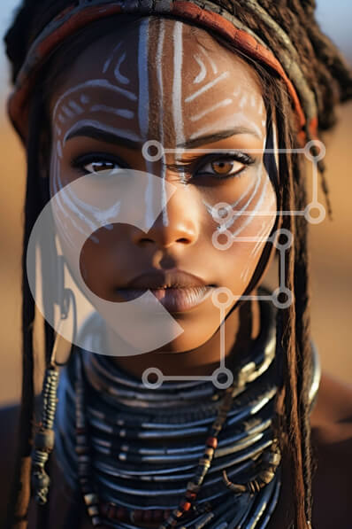 Intra Συλλεκτικό Ξύλινο Παζλ Plywood  4mm - Όμορφο πορτρέτο μιας γυναίκας με παραδοσιακό φυλετικό μακιγιάζ και κοσμήματα Σε Ξύλινο Κουτί - Διαστάσεις Puzzle: 10x10 cm – 25 κομμάτια