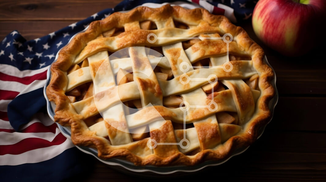 Σετ των 2 Intra Συλλεκτικό Ξύλινο Παζλ Plywood  4mm - Μηλόπιτα με αμερικανική σημαία σε ξύλινο τραπέζι Σε Ξύλινο Κουτί - Διαστάσεις: 10x10 cm – 25 κομμάτια