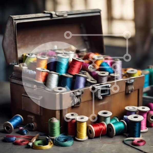 Intra Συλλεκτικό Ξύλινο Παζλ Plywood  4mm - Ανοιχτό μπαούλο με πολύχρωμες κλωστές για χειροτεχνίες και έργα ραπτικής Σε Ξύλινο Κουτί - Διαστάσεις Puzzle: 10x10 cm – 25 κομμάτια