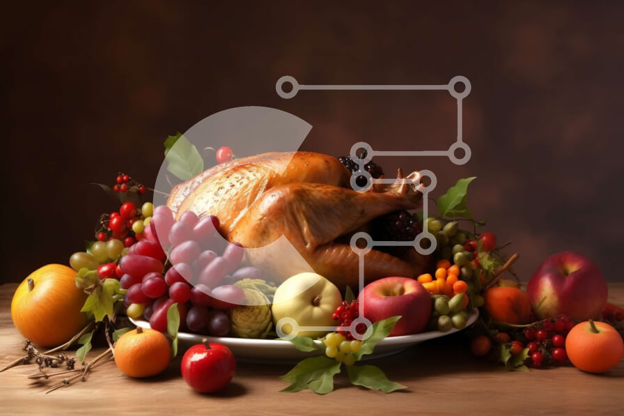 Σετ των 2 Intra Συλλεκτικό Ξύλινο Παζλ Plywood  4mm - Λαχταριστή εικόνα της ψητής γαλοπούλας με τα φρούτα και τα λαχανικά σε ένα πιάτο Σε Ξύλινο Κουτί - Διαστάσεις: 10x10 cm – 25 κομμάτια