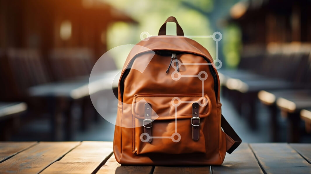 Intra Συλλεκτικό Ξύλινο Παζλ Plywood  4mm - Καφέ δερμάτινο σακίδιο πλάτης σε ξύλινο τραπέζι Σε Ξύλινο Κουτί - Διαστάσεις: 10x10 cm – 25 κομμάτια