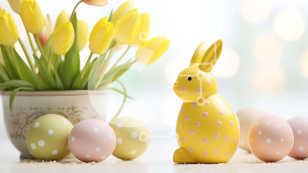 Intra Συλλεκτικό Ξύλινο Παζλ Plywood  4mm - Ειδώλιο λαγουδάκι του Πάσχα με αυγά και τουλίπες Σε Ξύλινο Κουτί - Διαστάσεις: 10x10 cm – 25 κομμάτια