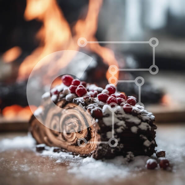 Σετ των 2 Intra Συλλεκτικό Ξύλινο Παζλ Plywood  4mm - Κέικ σοκολάτας με κόκκινα μούρα και χιόνι μπροστά από τζάκι Σε Ξύλινο Κουτί - Διαστάσεις: 10x10 cm – 25 κομμάτια