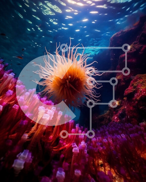 Intra Συλλεκτικό Ξύλινο Παζλ Plywood  4mm - Πολύχρωμη θαλάσσια ανεμώνη που περιβάλλεται από ψάρια και θαλάσσια πλάσματα υποβρύχια Σε Ξύλινο Κουτί - Διαστάσεις: 10x10 cm – 25 κομμάτια