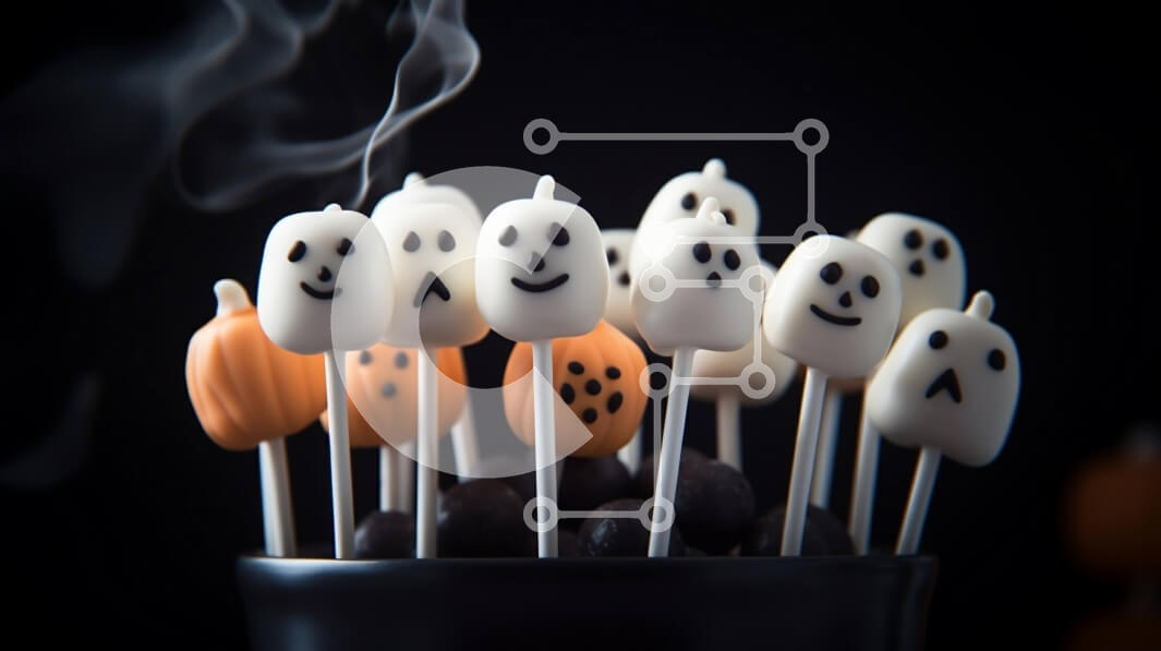 Intra Συλλεκτικό Ξύλινο Παζλ Plywood  4mm - Popsicles Marshmallow σε σχήμα φαντάσματος στο Halloween Cup με καπνό Σε Ξύλινο Κουτί - Διαστάσεις Puzzle: 10x10 cm – 25 κομμάτια