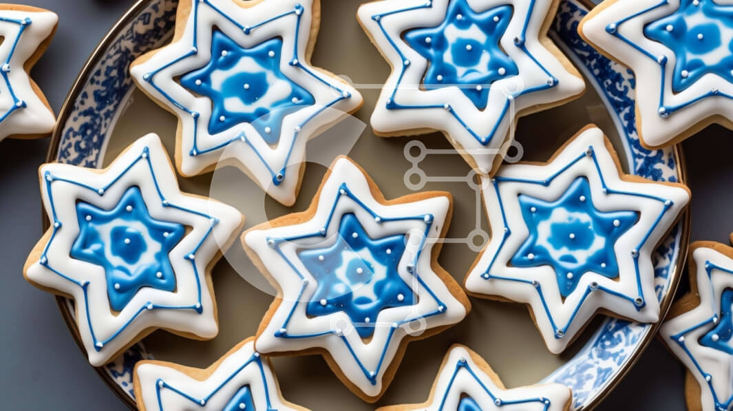 Σετ των 2 Intra Συλλεκτικό Ξύλινο Παζλ Plywood  4mm - Πιάτο με μπισκότα Blue and White Star Σε Ξύλινο Κουτί - Διαστάσεις: 10x10 cm – 25 κομμάτια