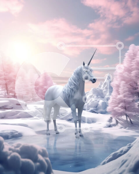 Intra Συλλεκτικό Ξύλινο Παζλ Plywood  4mm - Όμορφη εικόνα ενός λευκού μονόκερου σε μια χιονισμένη πεδιάδα Σε Ξύλινο Κουτί - Διαστάσεις: 10x10 cm – 25 κομμάτια