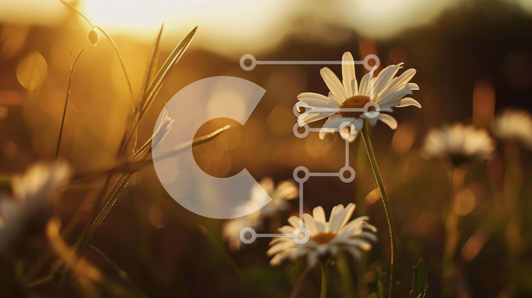 Intra Συλλεκτικό Ξύλινο Παζλ Plywood  4mm - Λευκές μαργαρίτες στο χορταριασμένο χωράφι με το ηλιοβασίλεμα Σε Ξύλινο Κουτί - Διαστάσεις: 10x10 cm – 25 κομμάτια