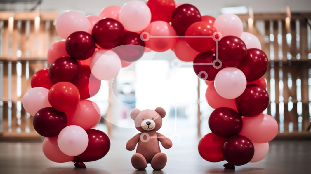 Intra Συλλεκτικό Ξύλινο Παζλ Plywood  4mm - Αρκουδάκι κάτω από κόκκινο και ροζ μπαλόνι καμάρα Σε Ξύλινο Κουτί - Διαστάσεις Puzzle: 10x10 cm – 25 κομμάτια