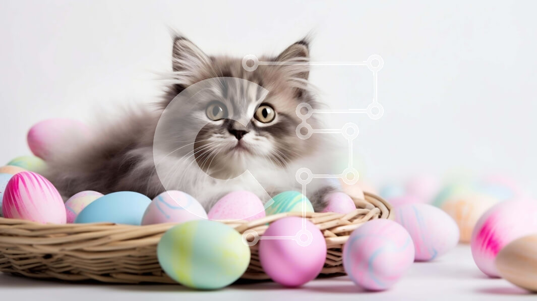 Intra Συλλεκτικό Ξύλινο Παζλ Plywood  4mm - Περίεργη γάτα με τα πασχαλινά αυγά Σε Ξύλινο Κουτί - Διαστάσεις: 10x10 cm – 25 κομμάτια