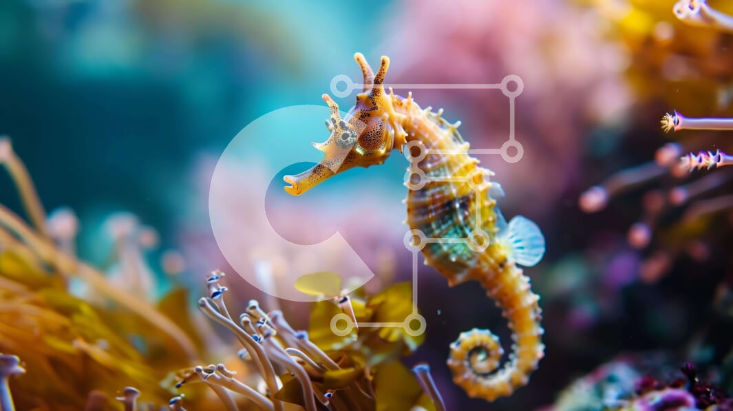 Intra Συλλεκτικό Ξύλινο Παζλ Plywood  4mm - Ιππόκαμπος που κολυμπά ανάμεσα σε πολύχρωμα κοράλλια και θαλάσσια ζωή Σε Ξύλινο Κουτί - Διαστάσεις: 10x10 cm – 25 κομμάτια