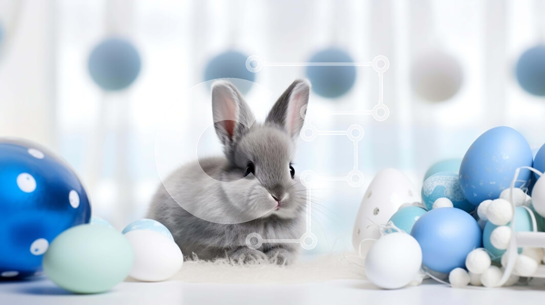 Intra Συλλεκτικό Ξύλινο Παζλ Plywood  4mm - Γκρι κουνελάκι με πασχαλινά μπαλόνια Σε Ξύλινο Κουτί - Διαστάσεις Puzzle: 10x10 cm – 25 κομμάτια