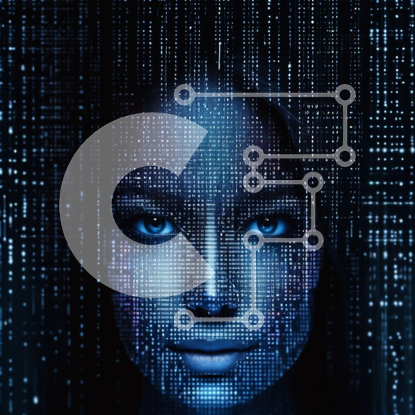 Intra Συλλεκτικό Ξύλινο Παζλ Plywood  4mm - Έννοια τεχνητής νοημοσύνης (AI) που απεικονίζει ψηφιακό πρόσωπο Σε Ξύλινο Κουτί - Διαστάσεις Puzzle: 10x10 cm – 25 κομμάτια