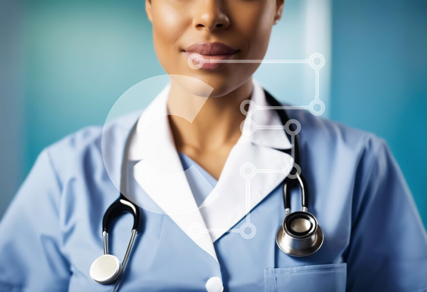 Intra Συλλεκτικό Ξύλινο Παζλ Plywood  4mm - Χαμογελαστή νοσοκόμα με μπλε τρίβει με στηθοσκόπιο Σε Ξύλινο Κουτί - Διαστάσεις Puzzle: 10x10 cm – 25 κομμάτια