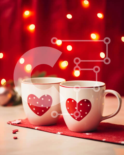 Intra Συλλεκτικό Ξύλινο Παζλ Plywood  4mm - Δύο διακοσμημένες κούπες καφέ με διακοσμητικά σε σχήμα καρδιάς Σε Ξύλινο Κουτί - Διαστάσεις: 10x10 cm – 25 κομμάτια