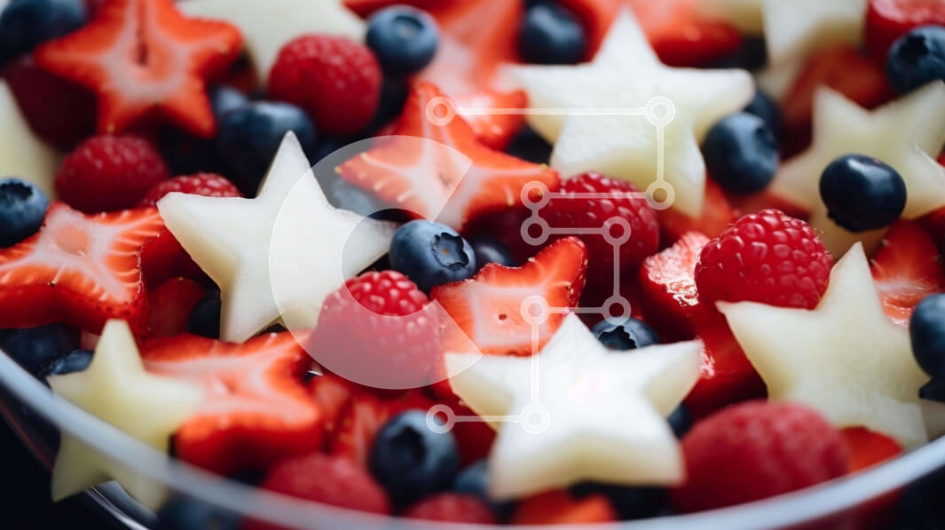 Σετ των 2 Intra Συλλεκτικό Ξύλινο Παζλ Plywood  4mm - Fruit Bowl με αστέρια για τη γιορτή της 4ης Ιουλίου Σε Ξύλινο Κουτί - Διαστάσεις: 10x10 cm – 25 κομμάτια