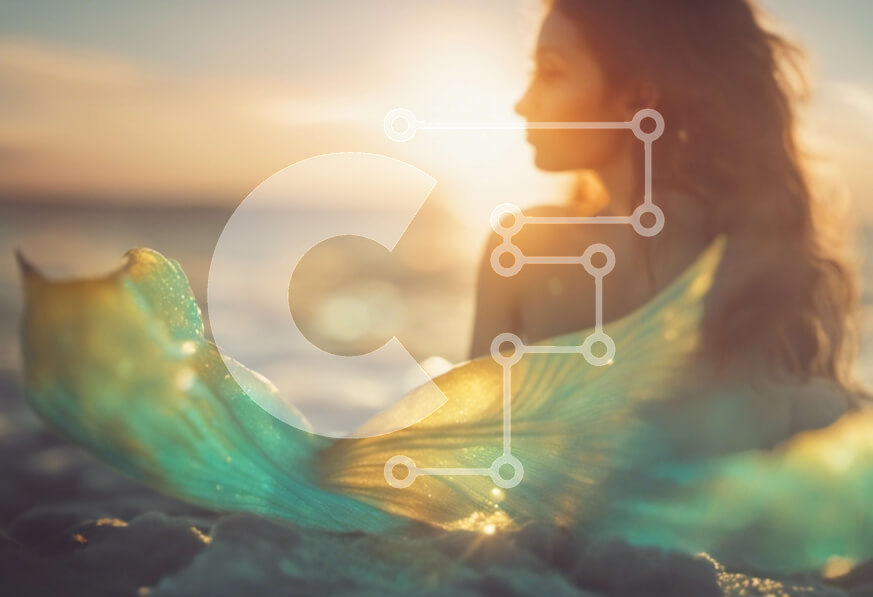 Intra Συλλεκτικό Ξύλινο Παζλ Plywood  4mm - Γυναίκα με ουρά γοργόνας στο ηλιοβασίλεμα στην παραλία Σε Ξύλινο Κουτί - Διαστάσεις: 10x10 cm – 25 κομμάτια