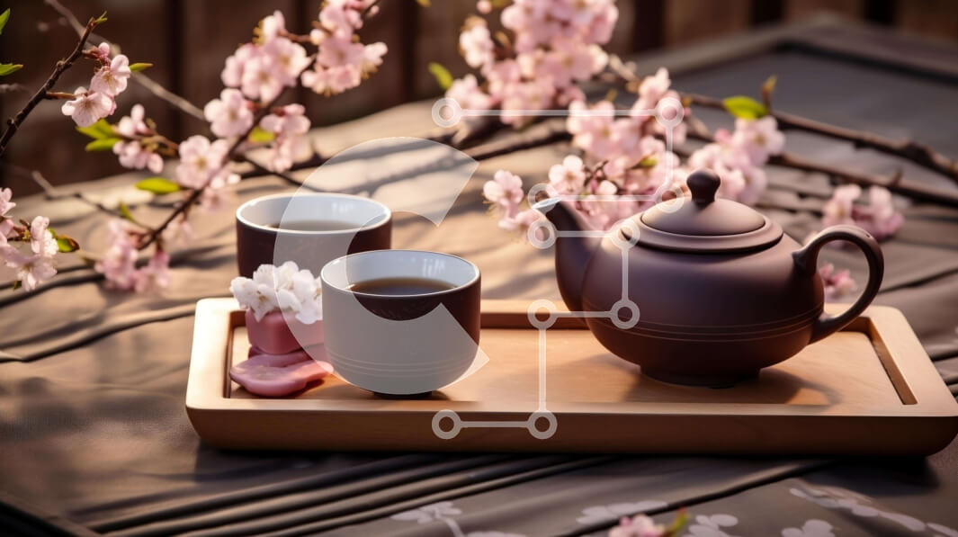 Σετ των 2 Intra Συλλεκτικό Ξύλινο Παζλ Plywood  4mm - Φλιτζάνια τσαγιού με άνθη σε δίσκο Σε Ξύλινο Κουτί - Διαστάσεις: 10x10 cm – 25 κομμάτια