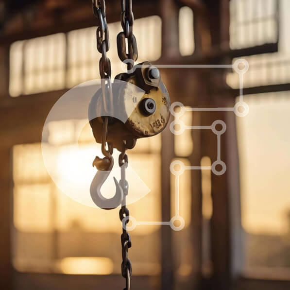 Intra Συλλεκτικό Ξύλινο Παζλ Plywood  4mm - Αλυσοδεμένο γάντζο σε βιομηχανικό κτήριο με φόντο ηλιοβασίλεμα Σε Ξύλινο Κουτί - Διαστάσεις Puzzle: 10x10 cm – 25 κομμάτια