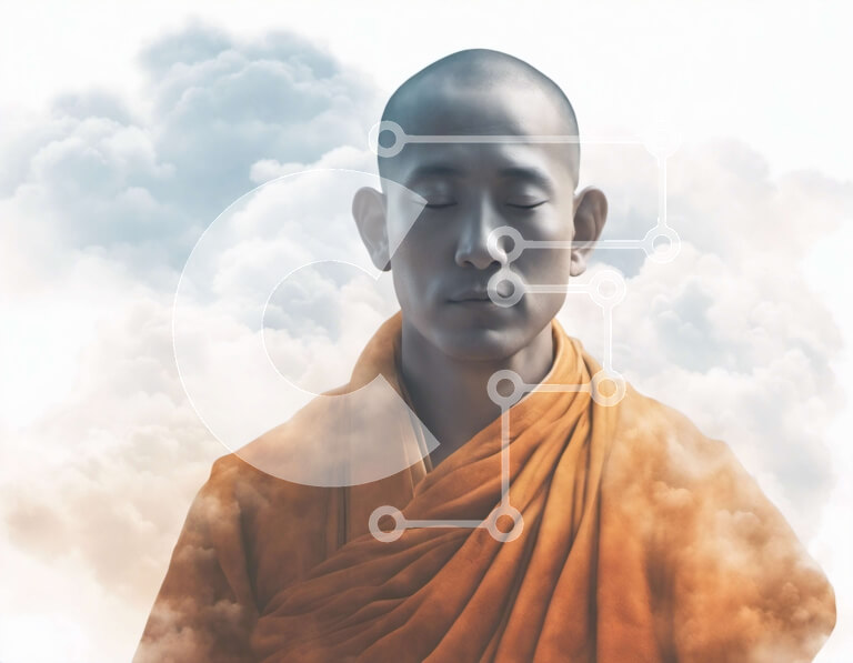 Intra Συλλεκτικό Ξύλινο Παζλ Plywood  4mm - Άτομο που διαλογίζεται μπροστά από τα σύννεφα Σε Ξύλινο Κουτί - Διαστάσεις Puzzle: 10x10 cm – 25 κομμάτια