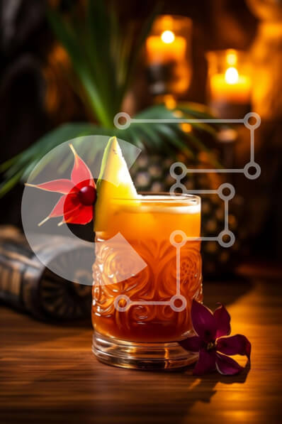 Σετ των 2 Intra Συλλεκτικό Ξύλινο Παζλ Plywood  4mm - Τροπικό ποτήρι κοκτέιλ με πορτοκαλί λουλούδι και ανανά Σε Ξύλινο Κουτί - Διαστάσεις: 10x10 cm – 25 κομμάτια