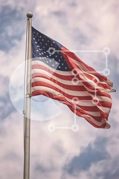 Intra Συλλεκτικό Ξύλινο Παζλ Plywood  4mm - Πατριωτική εικόνα της αμερικανικής σημαίας που κυματίζει στον άνεμο Σε Ξύλινο Κουτί - Διαστάσεις Puzzle: 10x10 cm – 25 κομμάτια