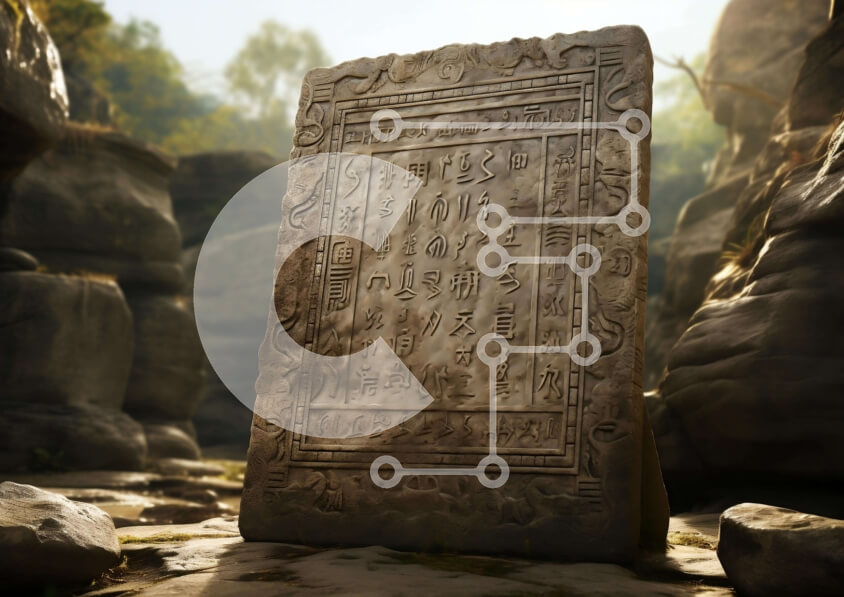 Intra Συλλεκτικό Ξύλινο Παζλ Plywood  4mm - Αρχαία πέτρινη επιγραφή σε αρχαιολογικό χώρο Σε Ξύλινο Κουτί - Διαστάσεις Puzzle: 10x10 cm – 25 κομμάτια