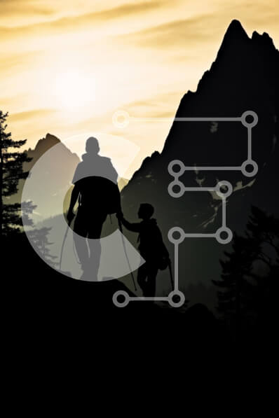 Intra Συλλεκτικό Ξύλινο Παζλ Plywood  4mm - Σιλουέτα του ζευγαριού πεζοπορία στα βουνά Σε Ξύλινο Κουτί - Διαστάσεις Puzzle: 10x10 cm – 25 κομμάτια