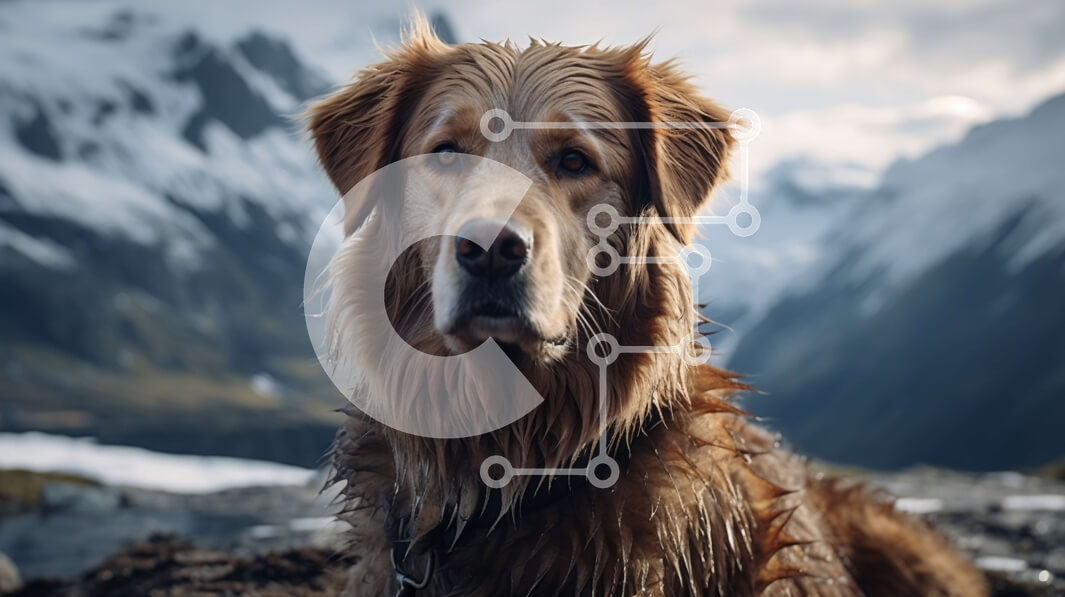 Intra Συλλεκτικό Ξύλινο Παζλ Plywood  4mm - Καφέ σκυλί που κάθεται σε βραχώδη εξοχή με χιονισμένη οροσειρά Σε Ξύλινο Κουτί - Διαστάσεις: 10x10 cm – 25 κομμάτια