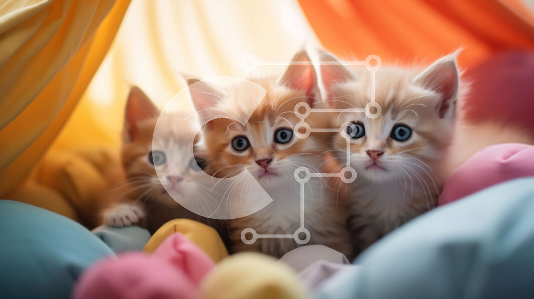 Σετ των 2 Intra Συλλεκτικό Ξύλινο Παζλ Plywood  4mm - Τρία πορτοκαλί γατάκια κάτω από την πολύχρωμη κουβέρτα Σε Ξύλινο Κουτί - Διαστάσεις: 10x10 cm – 25 κομμάτια