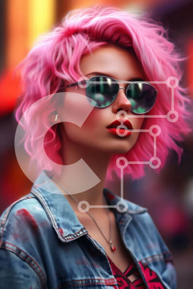 Intra Συλλεκτικό Ξύλινο Παζλ Plywood  4mm - Δροσερή μοντέρνα γυναίκα στο City Street με ροζ μαλλιά και γυαλιά ηλίου Σε Ξύλινο Κουτί - Διαστάσεις Puzzle: 10x10 cm – 25 κομμάτια