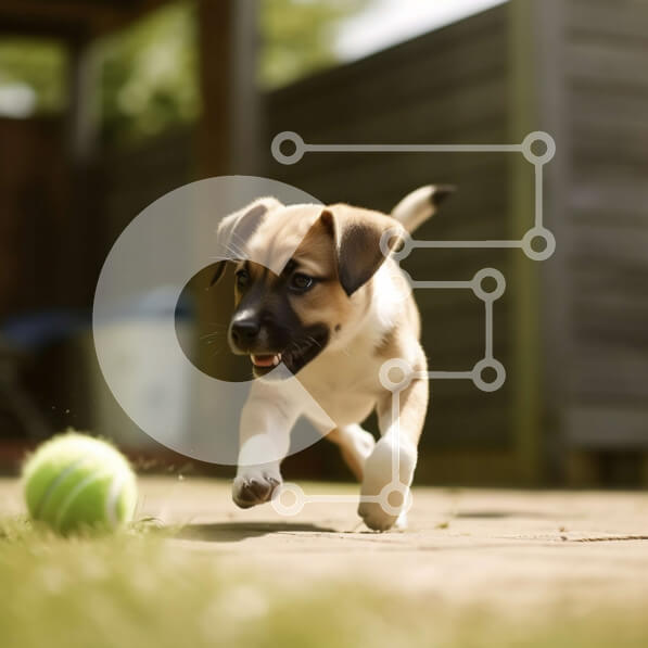 Intra Συλλεκτικό Ξύλινο Παζλ Plywood  4mm - Αξιολάτρευτη εικόνα ενός σκύλου που τρέχει προς μια μπάλα Σε Ξύλινο Κουτί - Διαστάσεις: 10x10 cm – 25 κομμάτια