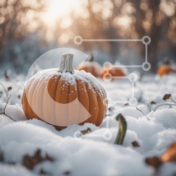 Intra Συλλεκτικό Ξύλινο Παζλ Plywood  4mm - Χιονισμένες κολοκύθες σε δασώδη περιοχή Σε Ξύλινο Κουτί - Διαστάσεις: 10x10 cm – 25 κομμάτια