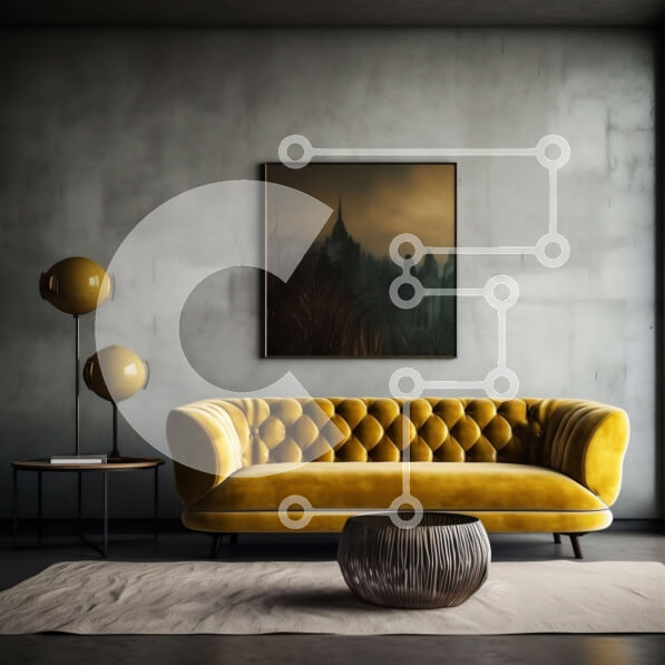 Intra Συλλεκτικό Ξύλινο Παζλ Plywood  4mm - Κομψός κίτρινος καναπές σε ένα ζεστό δωμάτιο με χαμηλό φωτισμό Σε Ξύλινο Κουτί - Διαστάσεις Puzzle: 10x10 cm – 25 κομμάτια