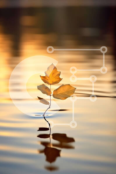 Σετ των 2 Intra Συλλεκτικό Ξύλινο Παζλ Plywood  4mm - Όμορφη εικόνα ενός ενιαίου κίτρινου φύλλου σε μια ήρεμη λίμνη στο ηλιοβασίλεμα Σε Ξύλινο Κουτί - Διαστάσεις: 10x10 cm – 25 κομμάτια