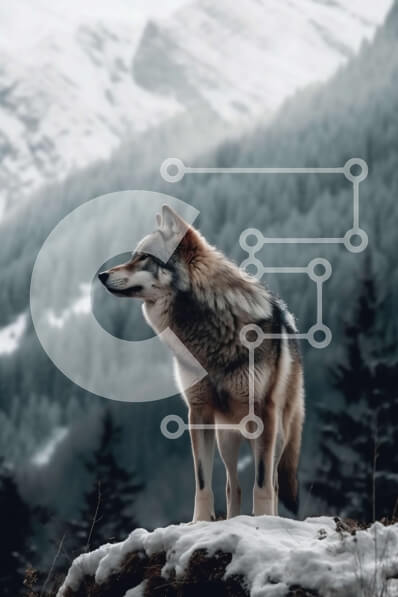 Σετ των 2 Intra Συλλεκτικό Ξύλινο Παζλ Plywood  4mm - Εκπληκτική εικόνα του γκρίζου λύκου σε χιονισμένο τοπίο Σε Ξύλινο Κουτί - Διαστάσεις: 10x10 cm – 25 κομμάτια