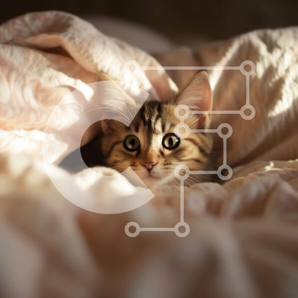 Intra Συλλεκτικό Ξύλινο Παζλ Plywood  4mm - Χαριτωμένη φωτογραφία του γατάκι που κρύβεται κάτω από μια κουβέρτα Σε Ξύλινο Κουτί - Διαστάσεις: 10x10 cm – 25 κομμάτια