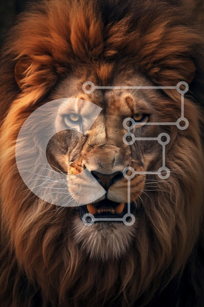 Σετ των 2 Intra Συλλεκτικό Ξύλινο Παζλ Plywood  4mm - Κοντινή εικόνα του προσώπου ενός λιονταριού με μια άγρια ​​έκφραση και μια μεγάλη χαίτη Σε Ξύλινο Κουτί - Διαστάσεις: 10x10 cm – 25 κομμάτια