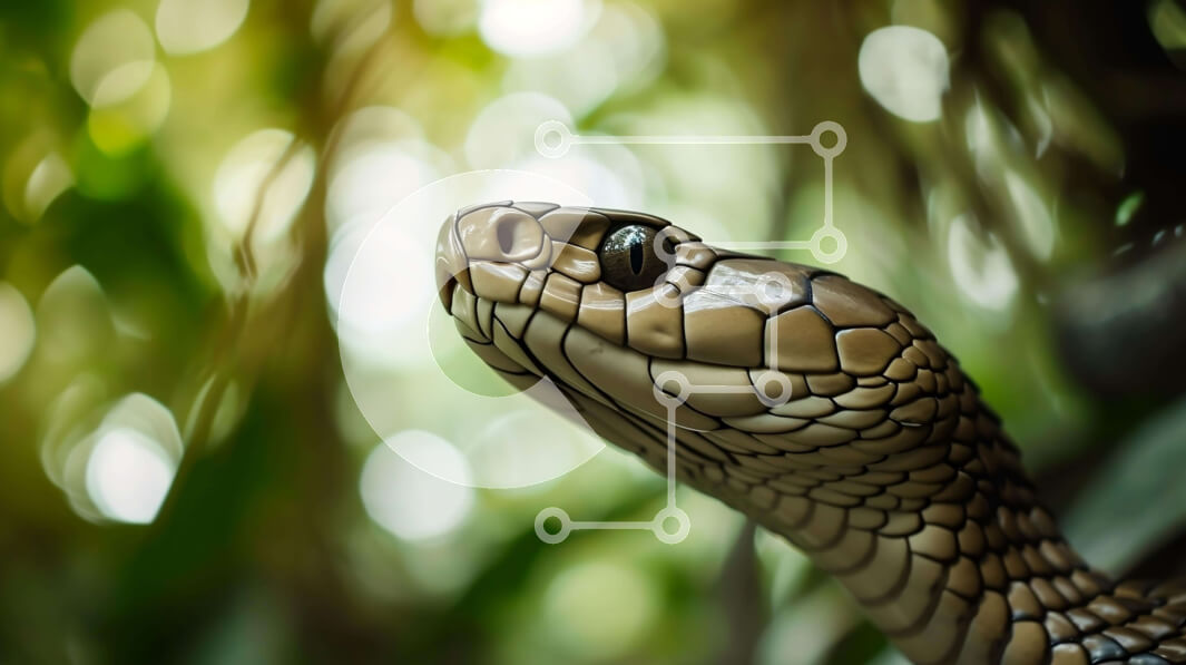 Intra Συλλεκτικό Ξύλινο Παζλ Plywood  4mm - Κοντινό πλάνο του φιδιού σκαρφαλωμένο στα φύλλα Σε Ξύλινο Κουτί - Διαστάσεις: 10x10 cm – 25 κομμάτια