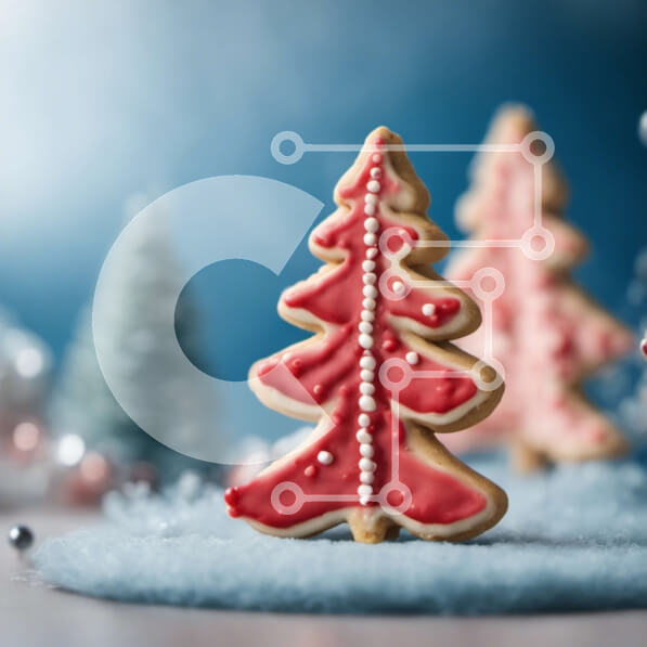 Intra Συλλεκτικό Ξύλινο Παζλ Plywood  4mm - Μπισκότα χριστουγεννιάτικου δέντρου σε μπλε φόντο με νιφάδες χιονιού Σε Ξύλινο Κουτί - Διαστάσεις: 10x10 cm – 25 κομμάτια