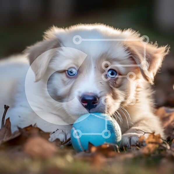 Intra Συλλεκτικό Ξύλινο Παζλ Plywood  4mm - Χαριτωμένο κουτάβι που παίζει με μια μπάλα στα φθινοπωρινά φύλλα Σε Ξύλινο Κουτί - Διαστάσεις: 10x10 cm – 25 κομμάτια