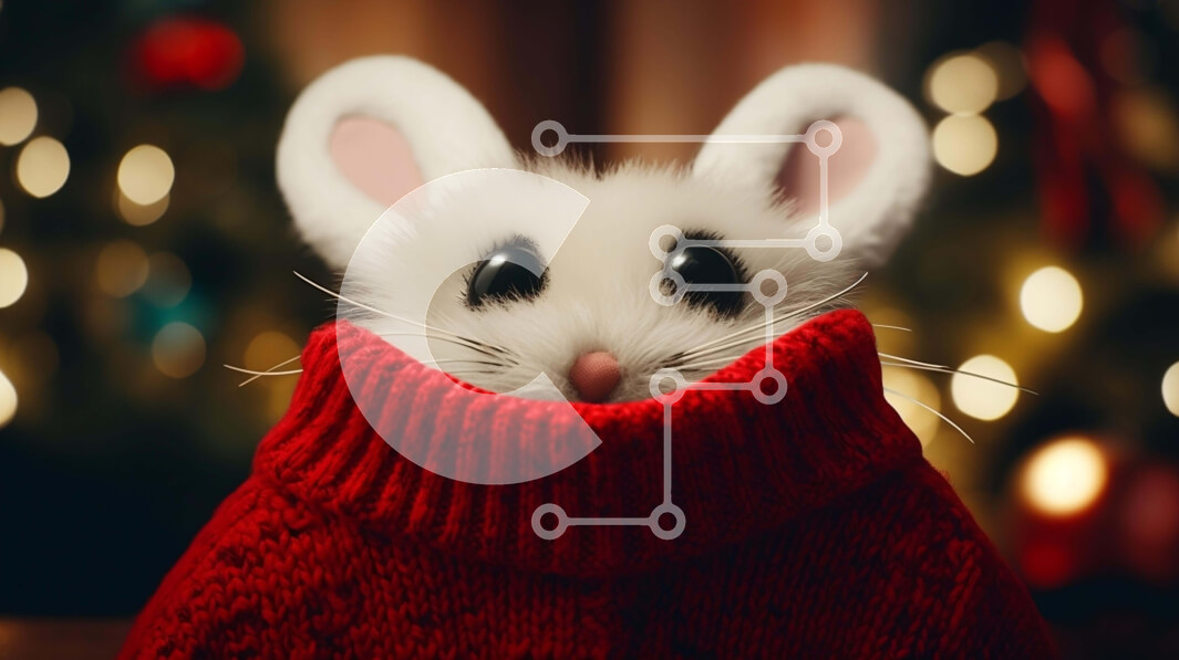 Σετ των 2 Intra Συλλεκτικό Ξύλινο Παζλ Plywood  4mm - Λευκό ποντίκι σε χριστουγεννιάτικο πουλόβερ με φώτα Σε Ξύλινο Κουτί - Διαστάσεις: 10x10 cm – 25 κομμάτια