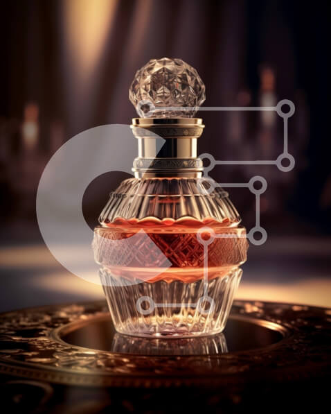 Intra Συλλεκτικό Ξύλινο Παζλ Plywood  4mm - Κομψό γυάλινο μπουκάλι αρώματος στο τραπέζι με χαμηλό φωτισμό Σε Ξύλινο Κουτί - Διαστάσεις Puzzle: 10x10 cm – 25 κομμάτια