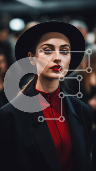 Intra Συλλεκτικό Ξύλινο Παζλ Plywood  4mm - Κομψή γυναίκα στην επίδειξη μόδας με μαύρο καπέλο και κόκκινη μπλούζα Σε Ξύλινο Κουτί - Διαστάσεις Puzzle: 10x10 cm – 25 κομμάτια